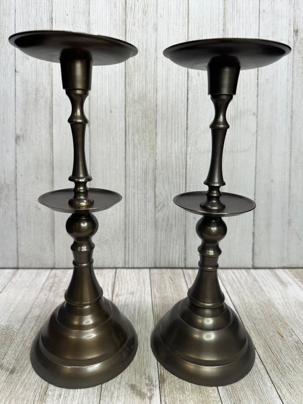 Vtg Brass Candlestick Holders Baluster Shaped Stem Home Decor 10.5" Tall Set 2